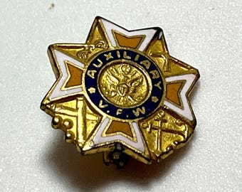 VFW Auxiliary Vintage Enamel Gold Tone Pin Brooch