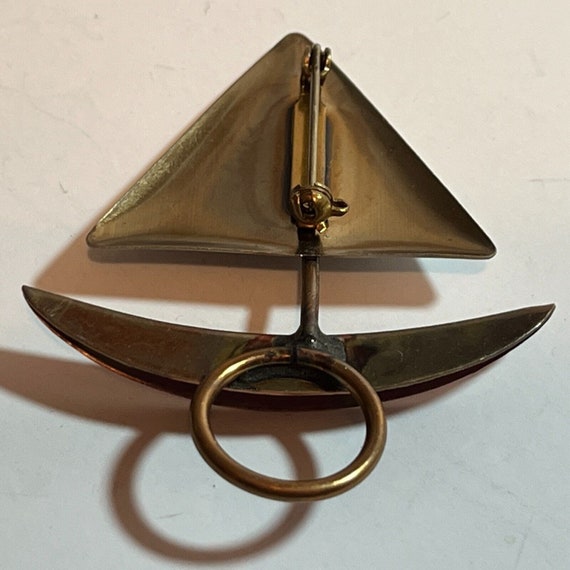 Vintage Sailboat Tricolor Metal Lapel Pin Brooch - image 4