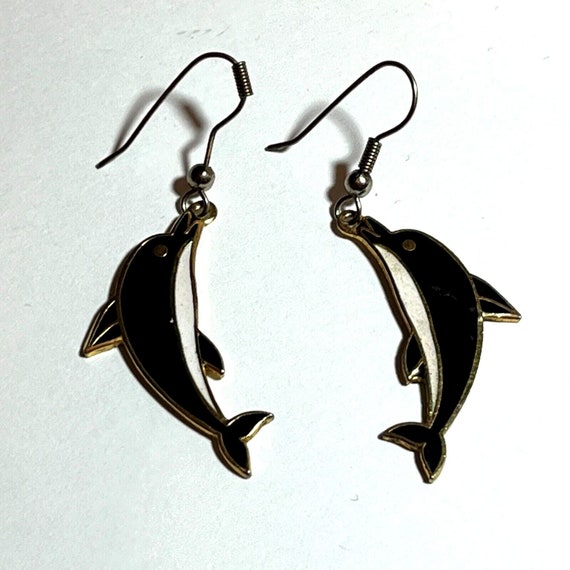 Dolphin Porpoise Enamel Dangle Earrings