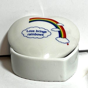 1980s Heart Trinket Box Love Brings Rainbows Made in Japan