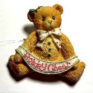 Vintage Christmas Cherished Teddies Holiday Cheer Bear Lapel Pin Brooch