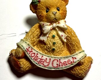 Vintage Christmas Cherished Teddies Holiday Cheer Bear Lapel Pin Brooch