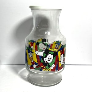 Vintage Disney Mickey Mouse and Friends Anchor Hocking Glass Juice Carafe Pitcher