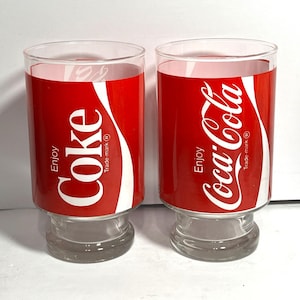 Vintage Coca Cola Enjoy Coke Advertising Pedestal Glasses Set Of 2