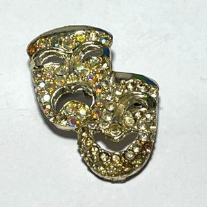 Theater Drama Masks Rhinestone Brooch Pin READ DETAILS