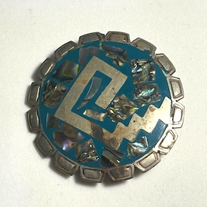 Mexican Silver and Abalone Shell Inlay Pendant Pin Brooch