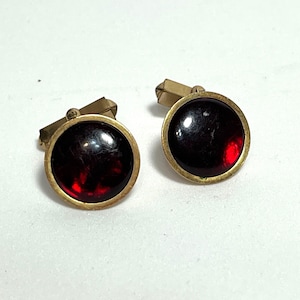 Vintage Swank Gold Tone Red Cabochon Cufflinks