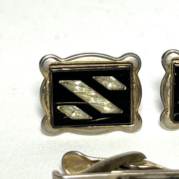 Boutons De Manchette Et Barre à Cravate Vintage Art Déco – Swank Argenté – Occasion Comme Neuf