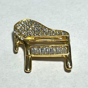 Vintage Grand Piano Rhinestone Lapel Pin Brooch
