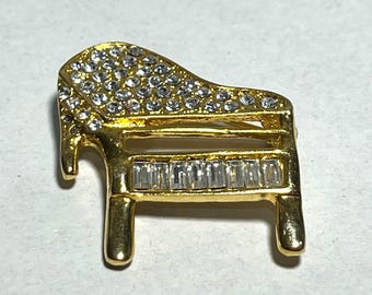 Grand Piano Rhinestone Lapel Pin Brooch