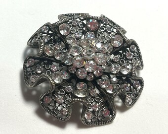 Broche Vintage Argent Filigrané Années 50 - Motif Fleur à 5 Pétales - Occasion Très Bon état