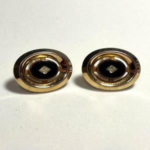 Vintage Open Oval Gold and Black Cufflinks With Accent