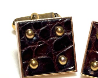 Boutons De Manchette Vintage Swank - Forme Carrée, Finition Satin Et Brillant Or Gravé
