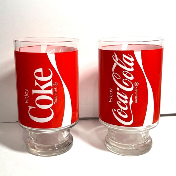 Vintage Coca Cola Coke 32 Oz Large Tumbler Pedestal Glasses Set of 2 