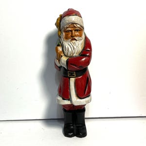 Vintage Hand-Painted Wooden Santa Claus Figurine With Gift Bag