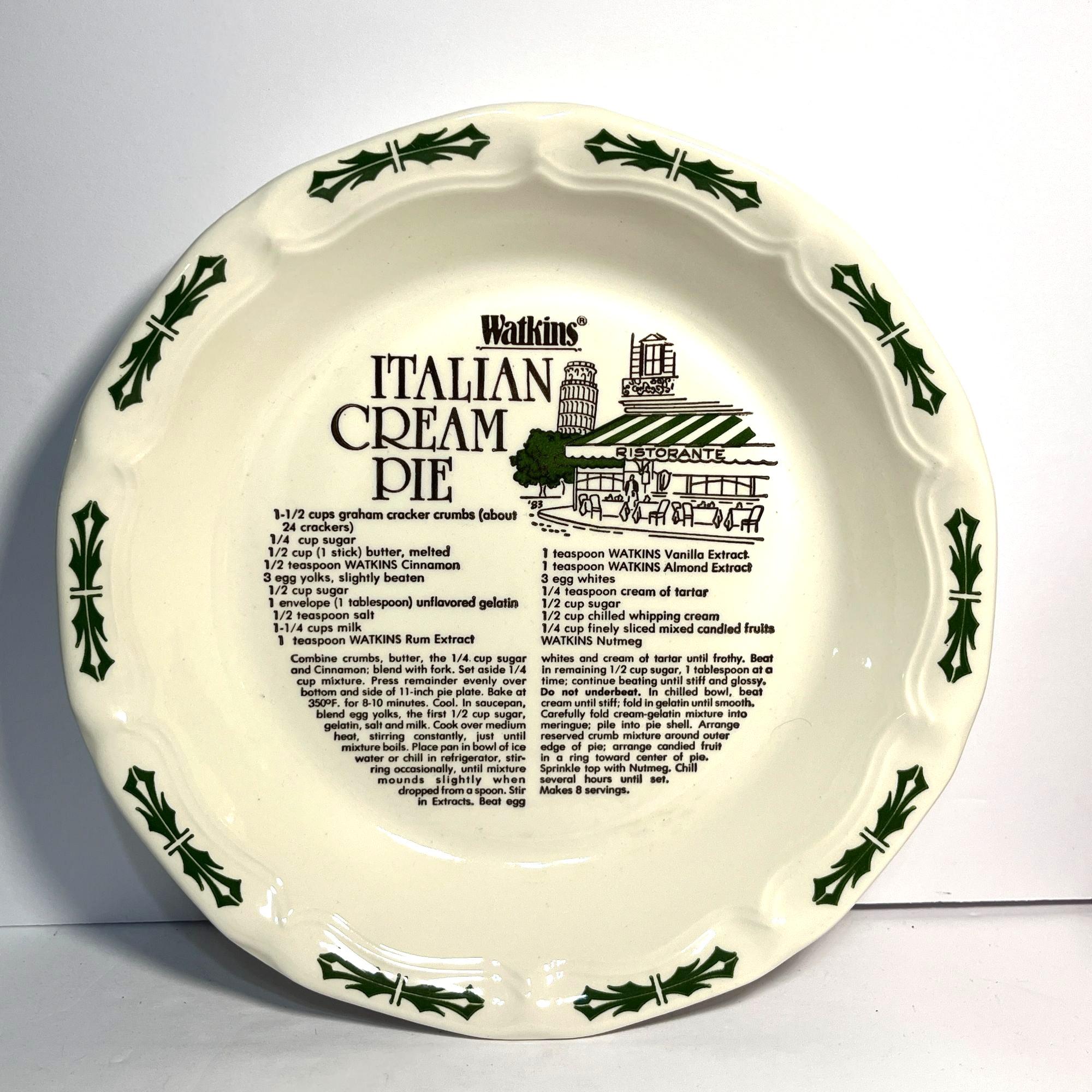 鏡餅　アメリカ　イタリア Watkins Italian Cream Pie Recipe Plate 1983 - Etsy