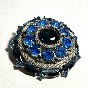 Delizza and Elster Tiered Blue Rhinestone Brooch