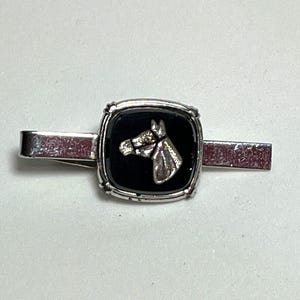 Vintage Silver Black Horse Head Tie Clip