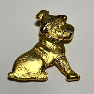 Vintage Dog with Hearts Beanie Lapel Pin Brooch