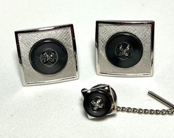 Boutons De Manchette Anciens Blason Royal Hawaïen – Or 14 Carats Et émail – Art Deco – Vintage États-Unis
