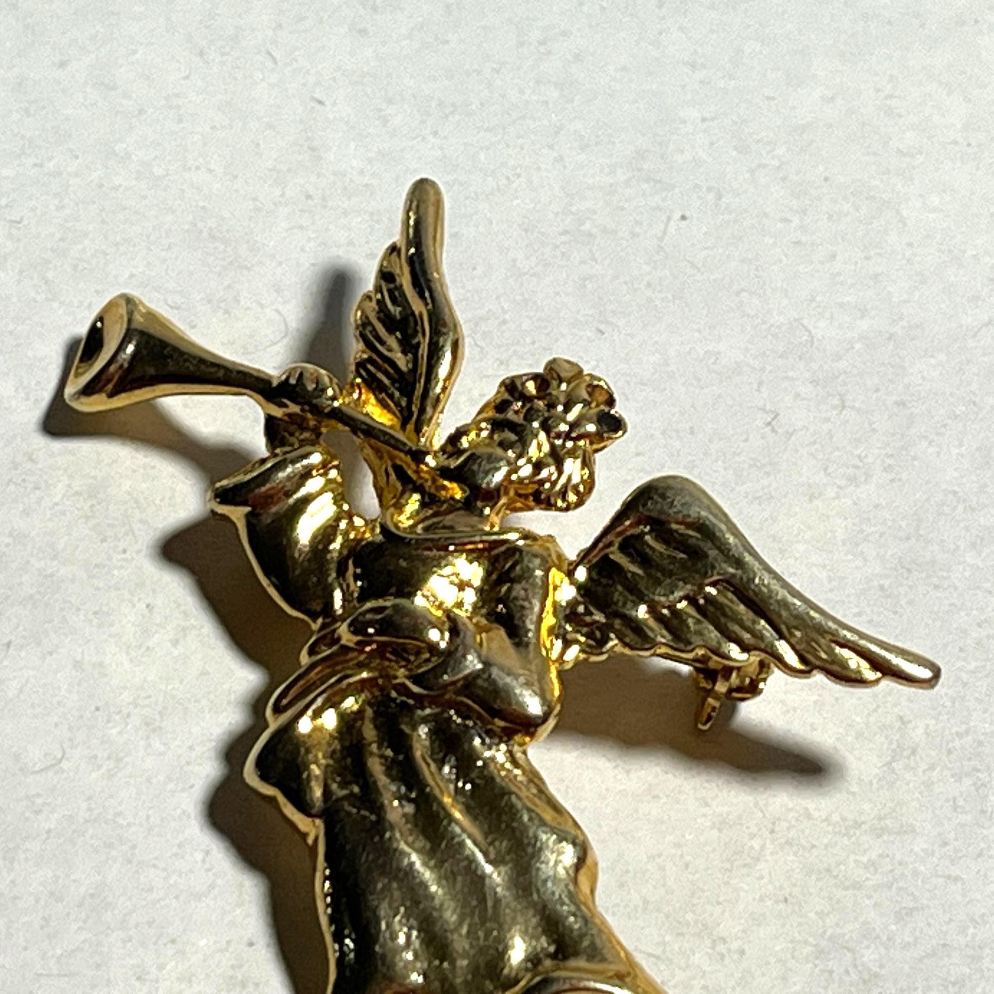 Vintage Gold-tone Angel With Trumpet Lapel Pin Brooch - Etsy