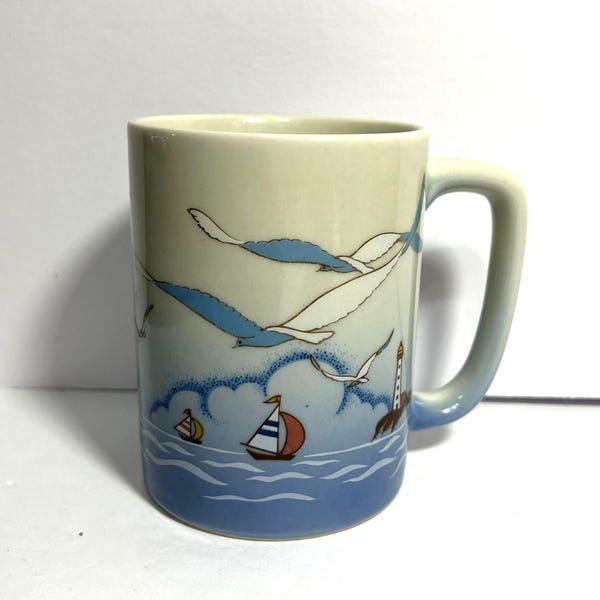 vintage Otagiri Sailboat Seagulls Mug en céramique