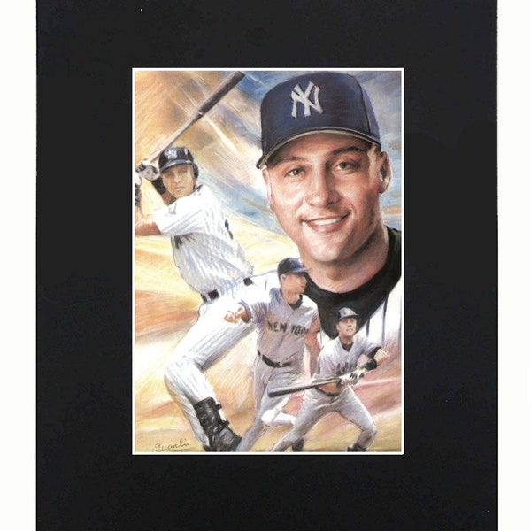 Derek Jeter Yankees MLB Baseball Portrait Art Artworks Print Picture Photograph Mini Poster Decor Display Size with Matted 8"x10"