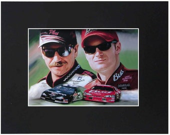 Dale Earnhardt Sr and Jr Nascar Star legend Portrait Art Artworks Print Picture Photograph Poster Decor Display Size with Matted 8x10 11x14