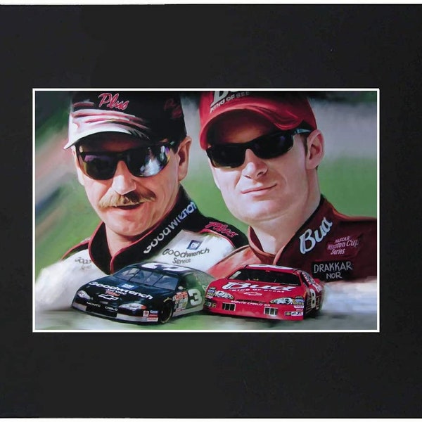 Dale Earnhardt Sr and Jr Nascar Star legend Portrait Art Artworks Print Picture Photograph Poster Decor Display Size with Matted 8x10 11x14