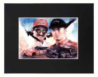 Dale Earnhardt Sr and Jr Nascar Star legend Art Portrait Art Artworks Print Picture Photograph Poster Decor Display Size with Matted 8x10