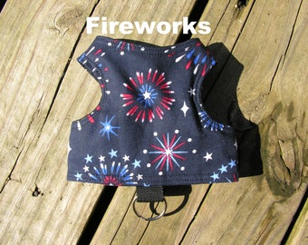 SafetyKatz Walking Jacket Fireworks; Custom Made Cat Reversible Harness Vest Collar Kitten Kitty