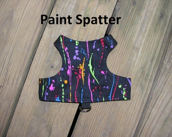 SafetyKatz Walking Jacket Paint Spatter; Custom Made Cat Reversible Harness Vest Collar Kitten Kitty