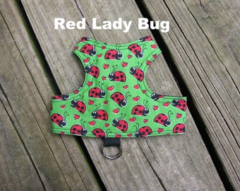 SafetyKatz Walking Jacket Red LadyBug Print ; Custom Made Reversible Cat Harness Vest Collar Kitten Kitty