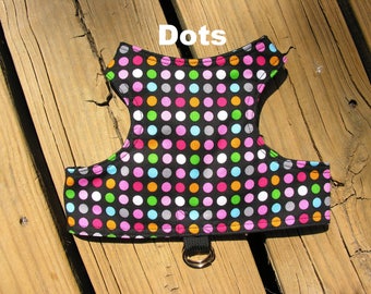 SafetyKatz Walking Jacket Dots; Custom Made Cat Reversible Harness Vest Collar Kitten Kitty