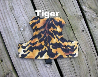 SafetyKatz Walking Jacket Tiger Print ; Custom Made Cat Reversible Harness Vest Collar Kitten Kitty