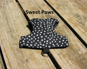 SafetyKatz Walking Jacket Sweet Paws; Custom Made Cat Reversible Harness Vest Collar Kitten Kitty