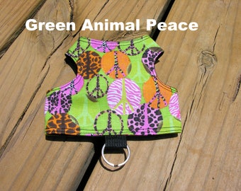 SafetyKatz Walking Jacket Green Animal Peace; Custom Made Cat Reversible Harness Vest Collar Kitten Kitty