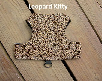 SafetyKatz Walking Jacket Leopard Kitty ; Custom Made Cat Reversible Harness Vest Collar Kitten Kitty
