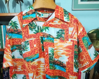 Vintage 60s WAIKIKI HOLIDAY Polyester Hawaiian Shirt Xl