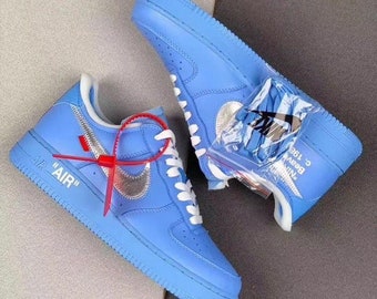 Off White x Air Force 1 Low University Blue, scarpe da donna e da uomo, regali per sneaker, scarpe unisex