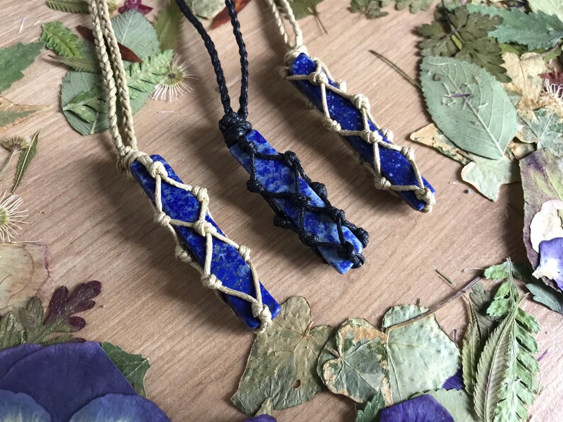 Lapis Lazuli Crystal Necklace Macrame Necklace Gemstone Necklace Healing Crystal