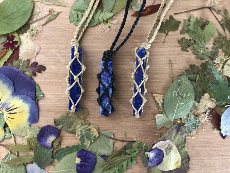 Lapis Lazuli Crystal Necklace Macrame Necklace Gemstone Necklace Healing Crystal