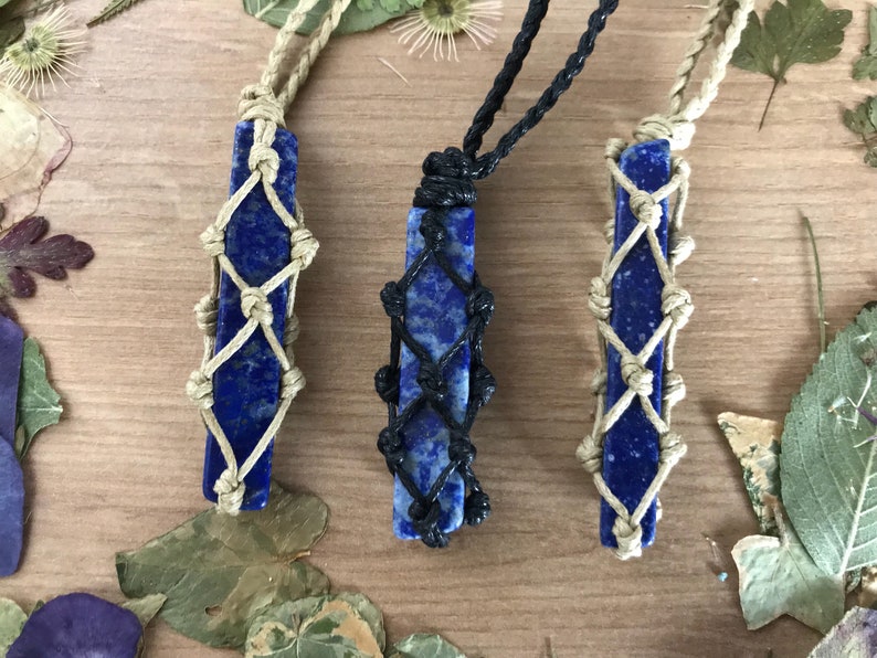 Lapis Lazuli Crystal Necklace Macrame Necklace Gemstone Necklace Healing Crystal
