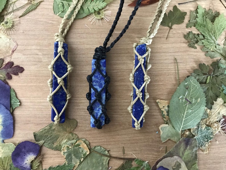 Lapis Lazuli Crystal Necklace Macrame Necklace Gemstone Necklace Healing Crystal