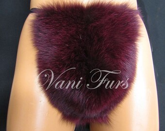 Real burgundy  fur fox thong bikini