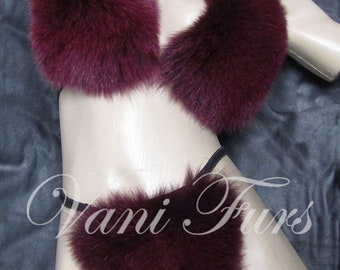 Real burgundy  fur fox thong bikini bra
