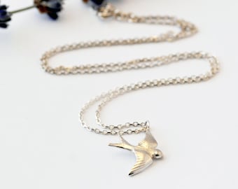 Silver swallow necklace, swallow pendant, swallow jewellery, bird necklace, inspiredly nature, sterling silver, handmade jewellery