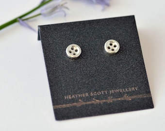 Button earrings, silver button studs, button jewellery, everyday earrings, birthday gift, anniversary gift, gift for her, handmade jewellery