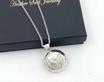 Silver Butterfly Locket, butterfly necklace, butterfly jewellery, engraved locket, engraved butterfly, keepsake necklace, birthday gift