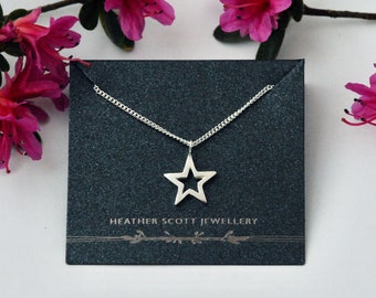 Silver star necklace, star pendant, star jewellery, sterling silver, handmade silver jewellery, polished silver, handmade uk, gifts for her